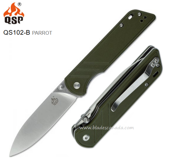 QSP Parrot Folding Knife, D2 Steel, G10 Green, QS102-B